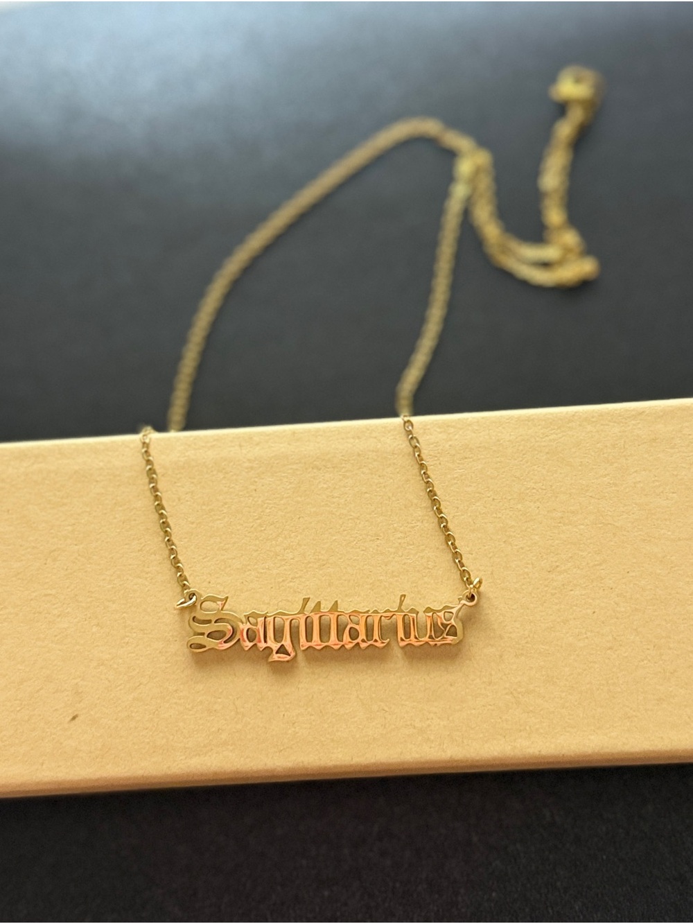 Gold Sagittarius Nameplate Necklace - Women's Zodiac Jewelry - Picture 3 of 8